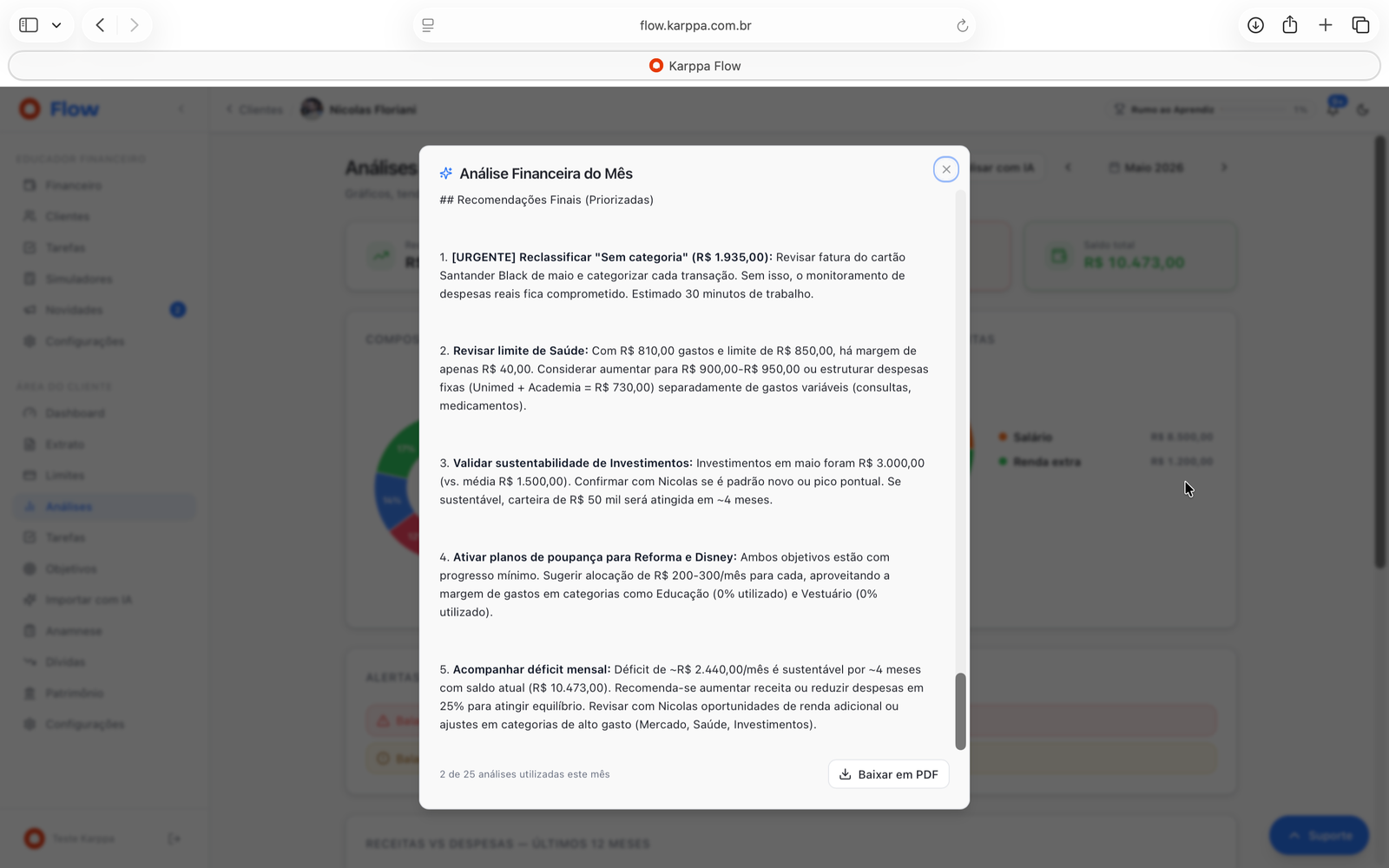 Análise financeira gerada pela Karppa IA